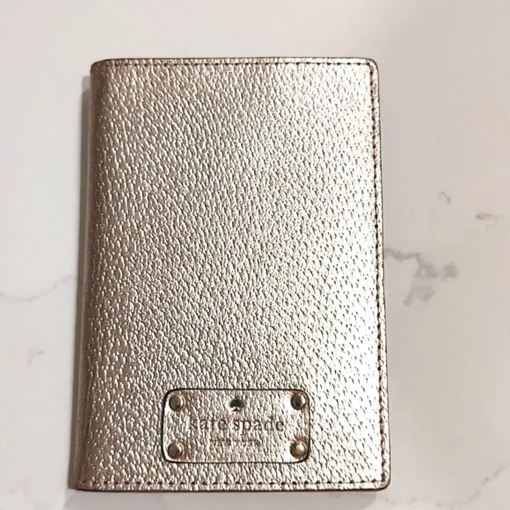 Kate Spade Metallic Rose Gold Leather Passport Holder Card Wallet